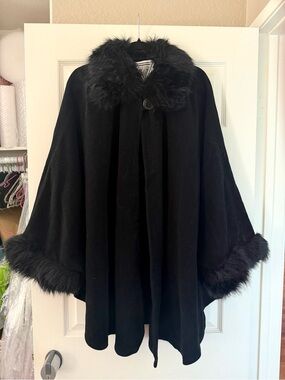 Vintage Marvin Richards Faux Fur Trimmed Wool Cape Coat
